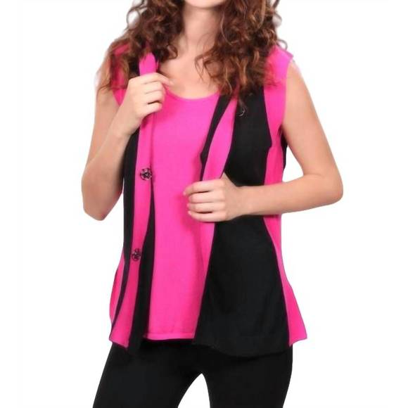 NEW ANGEL color-blocked hooded vest in black/fuchsia - Picture 1 of 1